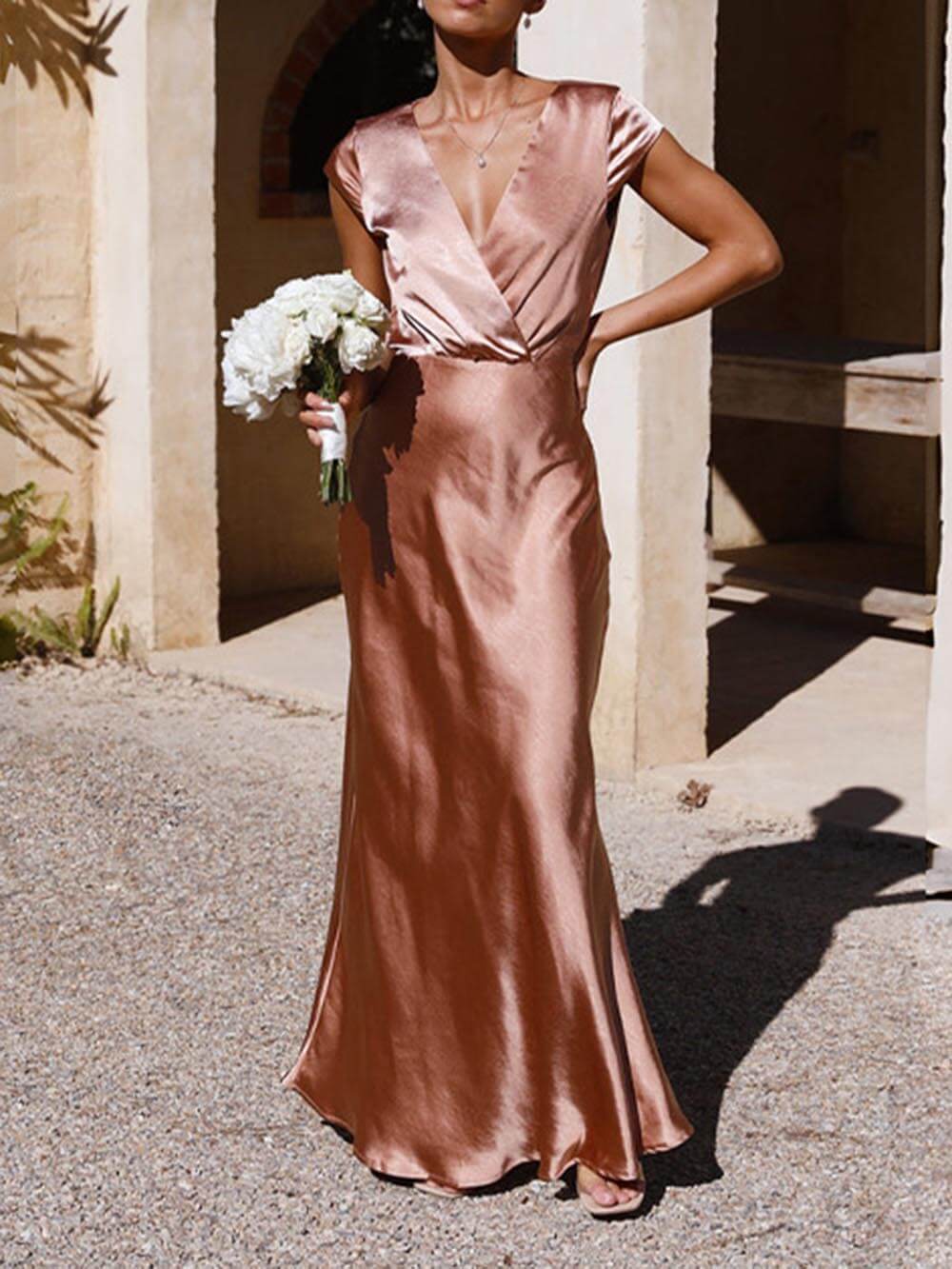 Women's Mermaid Maxi Dress – Deep V-Neck Fitted Evening Dress