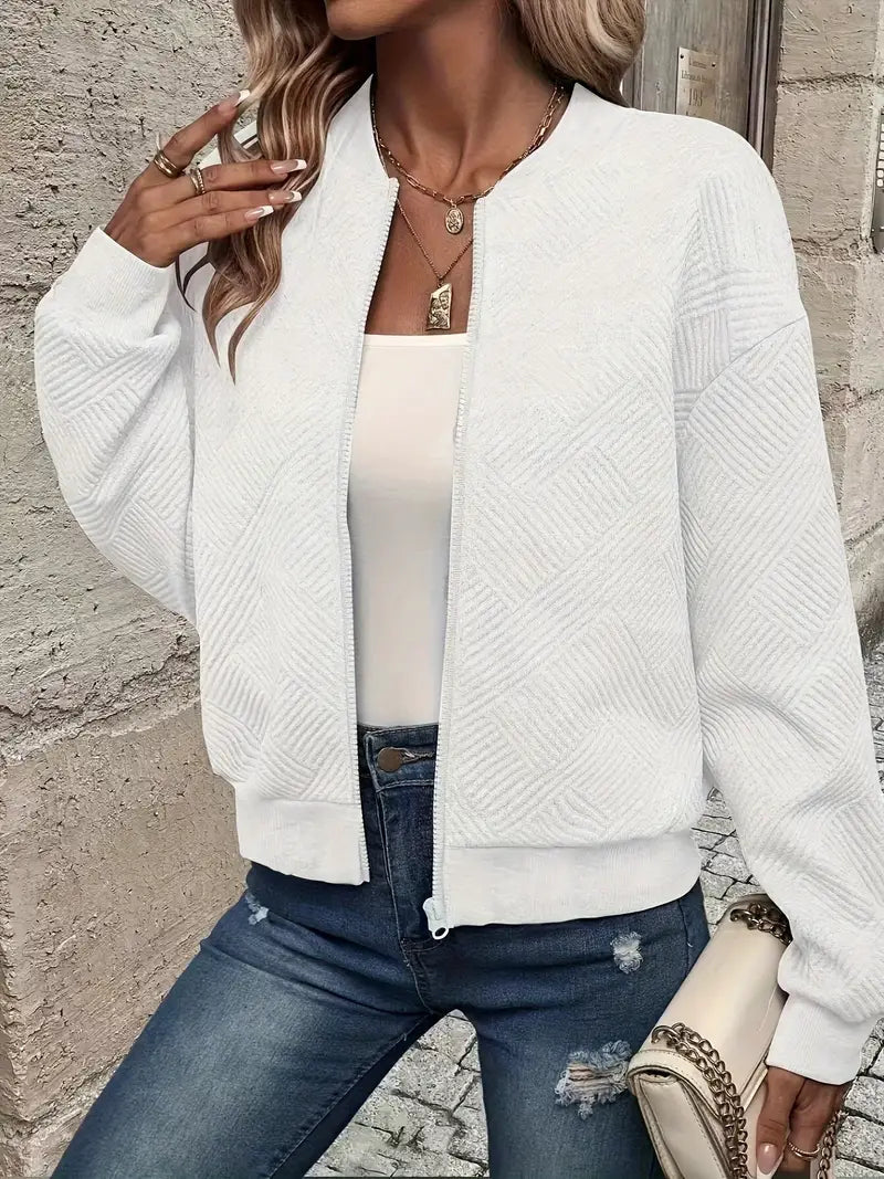 Women's Zip-Up Cardigan – Textured Long Sleeve Cardigan
