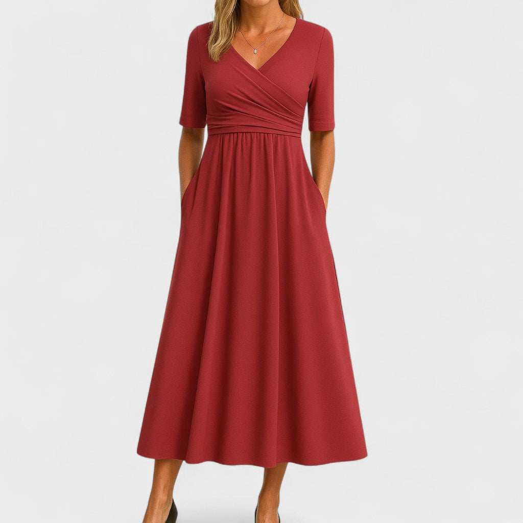 Celestine | Pleated V-Neck Midi Dress