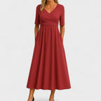 Celestine | Pleated V-Neck Midi Dress