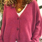 Women's V-Neck Button Cardigan – Classic Long Sleeve Cardigan