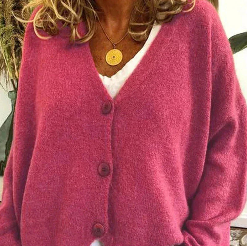 Women's V-Neck Button Cardigan – Classic Long Sleeve Cardigan