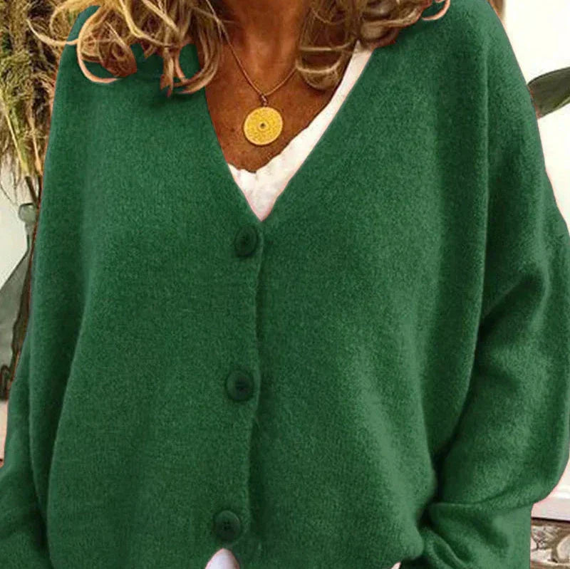 Women's V-Neck Button Cardigan – Classic Long Sleeve Cardigan