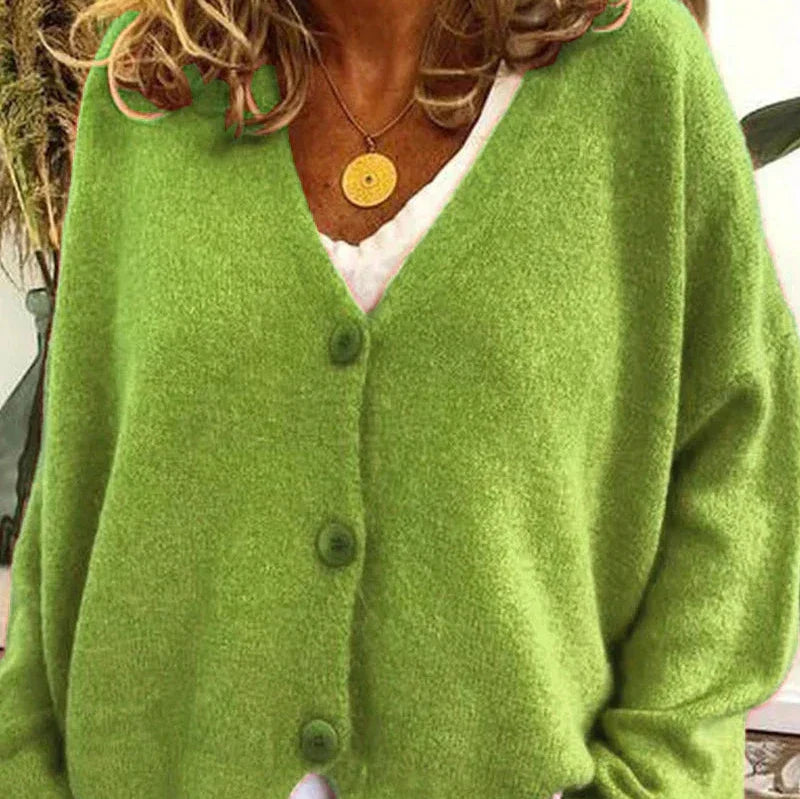 Women's V-Neck Button Cardigan – Classic Long Sleeve Cardigan