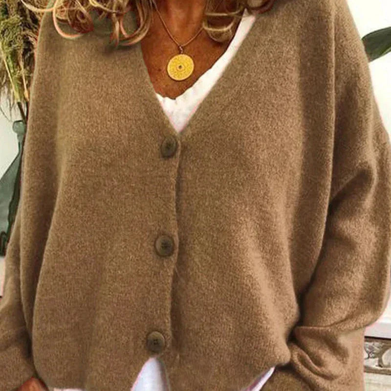 Women's V-Neck Button Cardigan – Classic Long Sleeve Cardigan