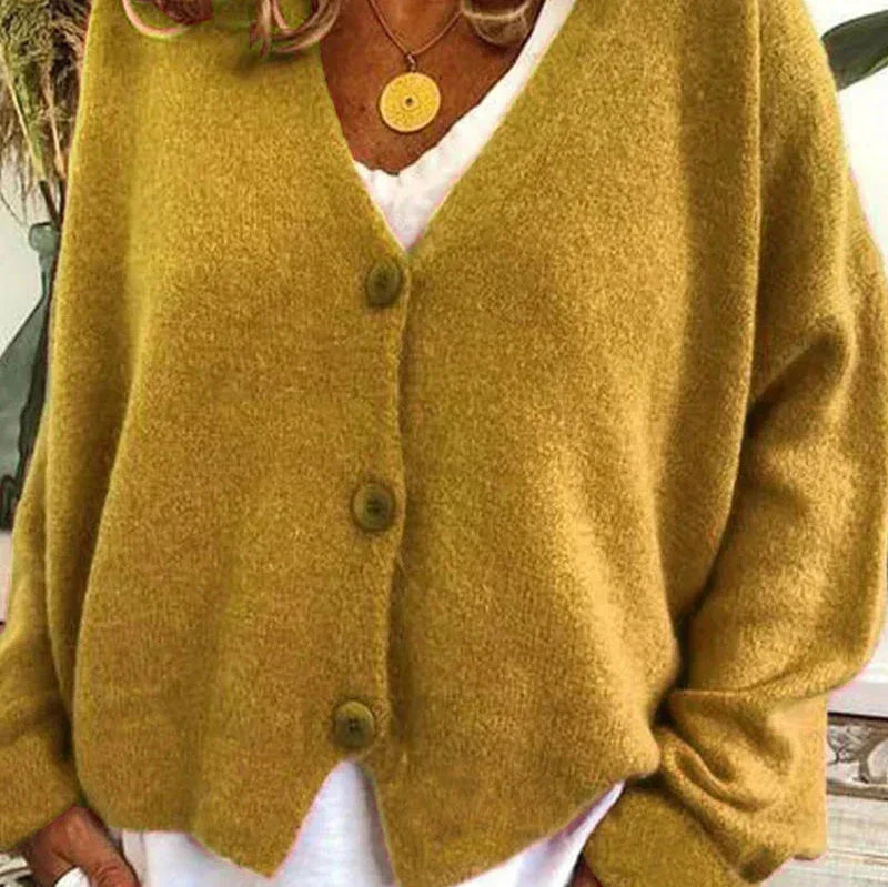Women's V-Neck Button Cardigan – Classic Long Sleeve Cardigan
