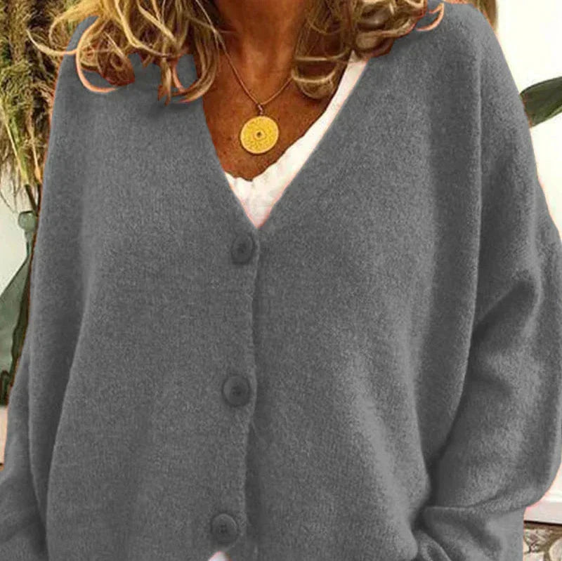 Women's V-Neck Button Cardigan – Classic Long Sleeve Cardigan