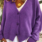 Women's V-Neck Button Cardigan – Classic Long Sleeve Cardigan