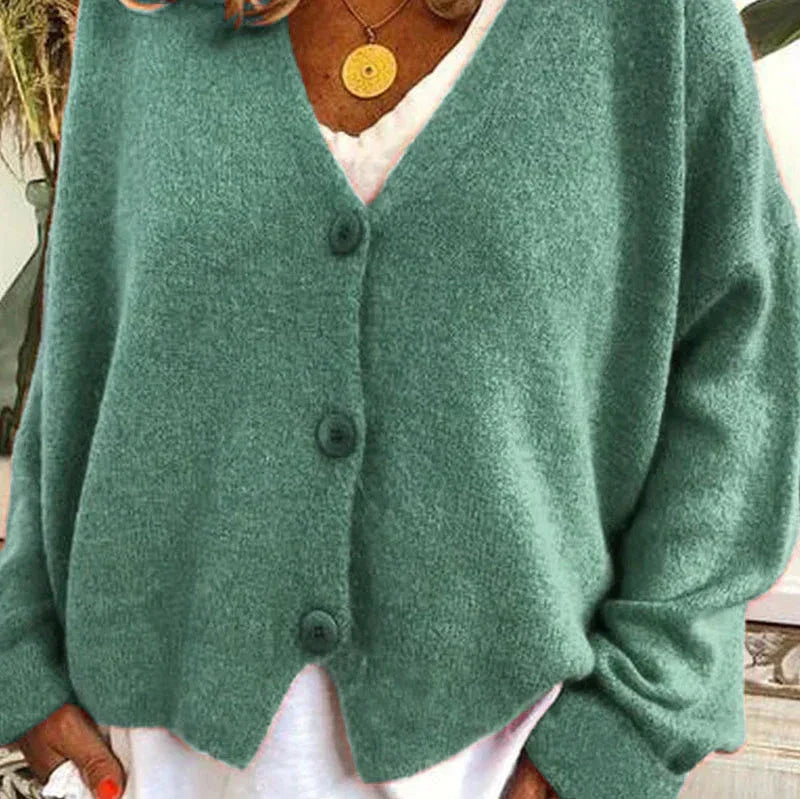 Women's V-Neck Button Cardigan – Classic Long Sleeve Cardigan