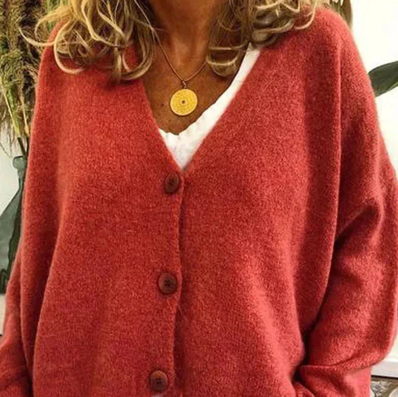 Women's V-Neck Button Cardigan – Classic Long Sleeve Cardigan