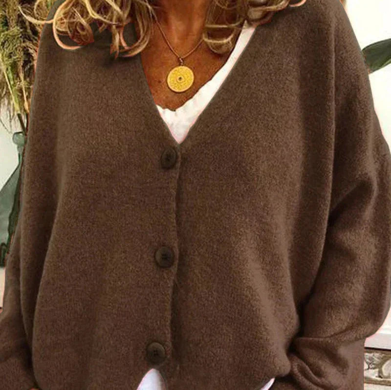 Women's V-Neck Button Cardigan – Classic Long Sleeve Cardigan