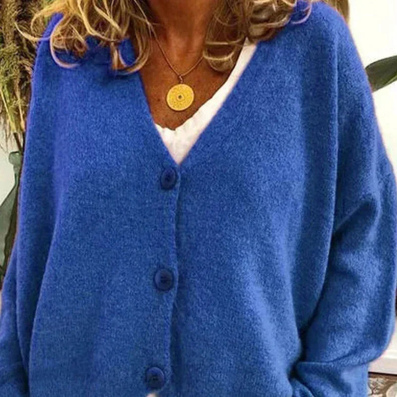 Women's V-Neck Button Cardigan – Classic Long Sleeve Cardigan