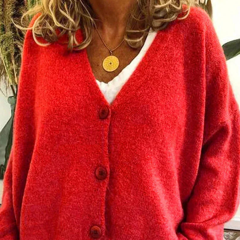 Women's V-Neck Button Cardigan – Classic Long Sleeve Cardigan
