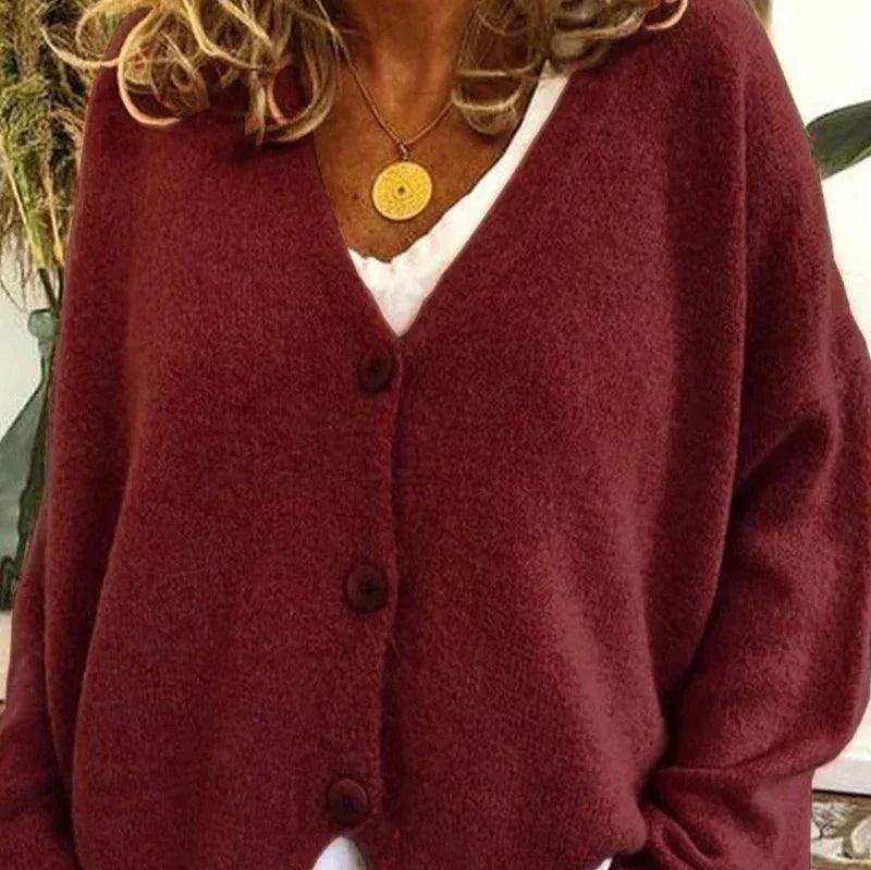 Women's V-Neck Button Cardigan – Classic Long Sleeve Cardigan