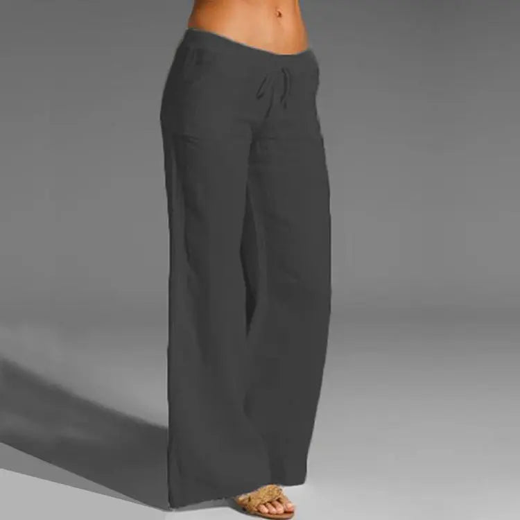 Women's Lightweight Drawstring Trousers – Relaxed Wide Leg Summer Pants