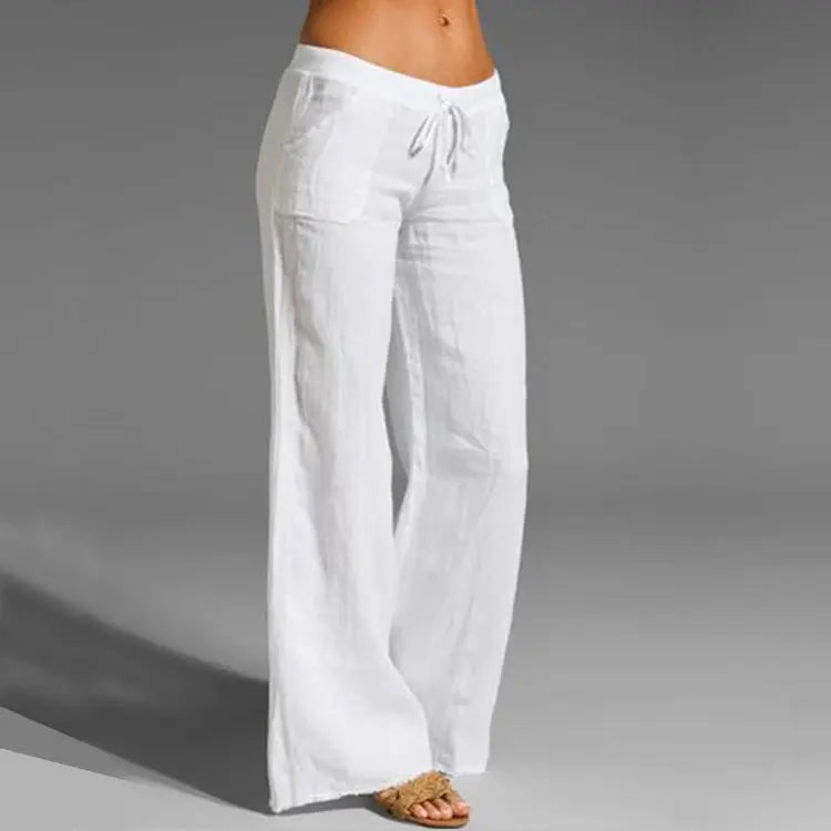 Women's Lightweight Drawstring Trousers – Relaxed Wide Leg Summer Pants