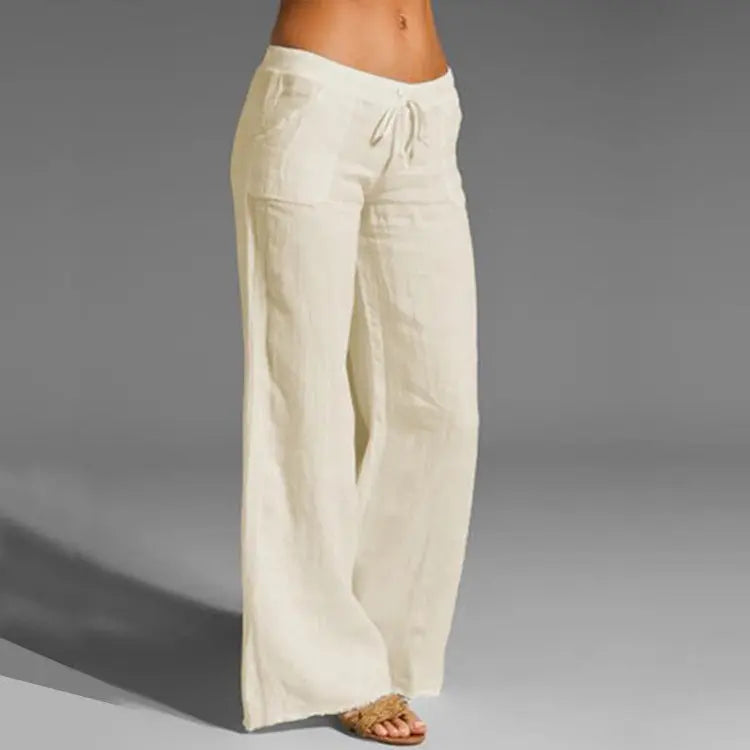 Women's Lightweight Drawstring Trousers – Relaxed Wide Leg Summer Pants