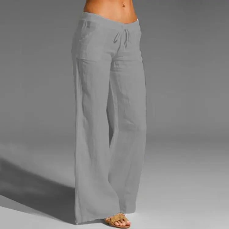 Women's Lightweight Drawstring Trousers – Relaxed Wide Leg Summer Pants