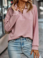 Women's V-Neck Half-Zip Sweater – Zip Collar Knit Pullover