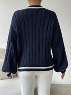 Women's Varsity Stripe Sweater – V-Neck Cable Knit Jumper