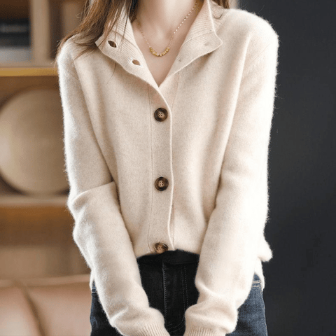 Women's Fluffy Knit Cardigan – Soft Button Front Long Sleeve Cardigan