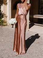 Women's Mermaid Maxi Dress – Deep V-Neck Fitted Evening Dress