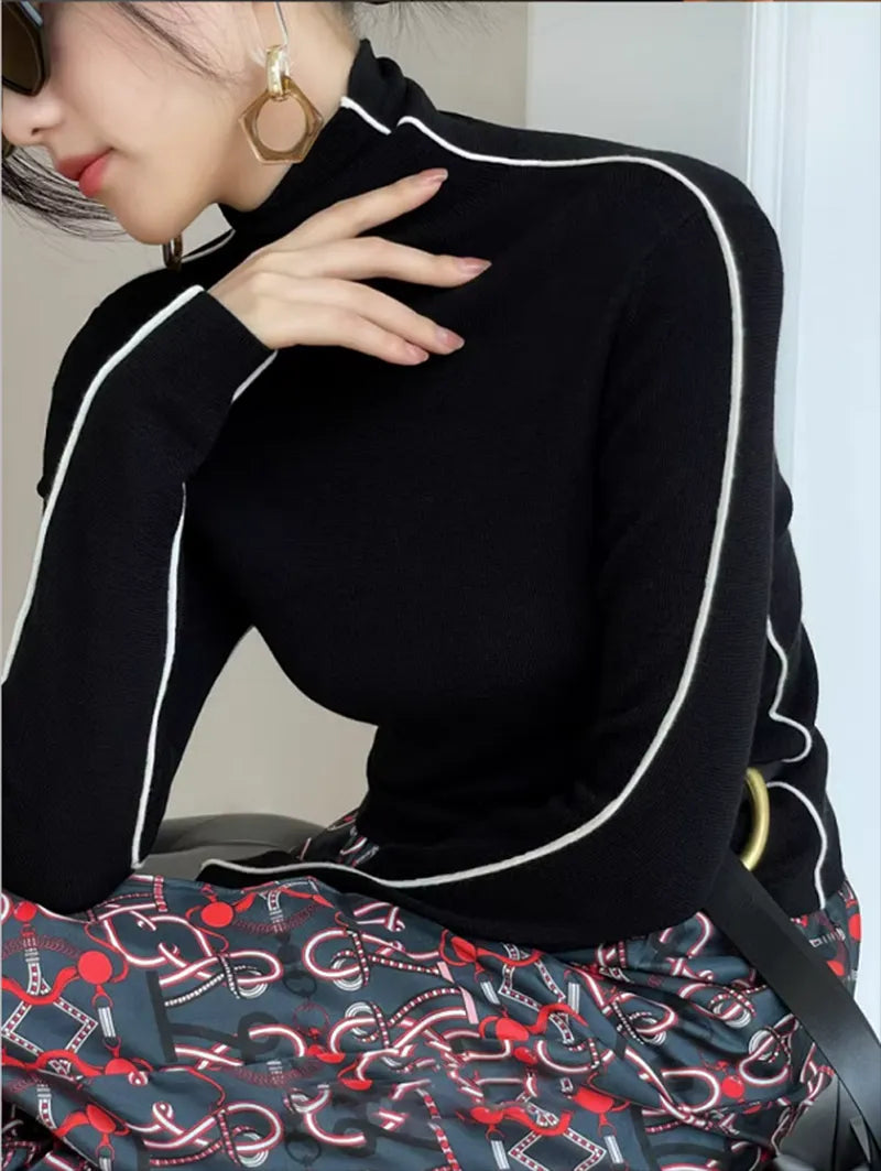 Women's Roll Neck Sweater – Fitted Long Sleeve Knit Sweater