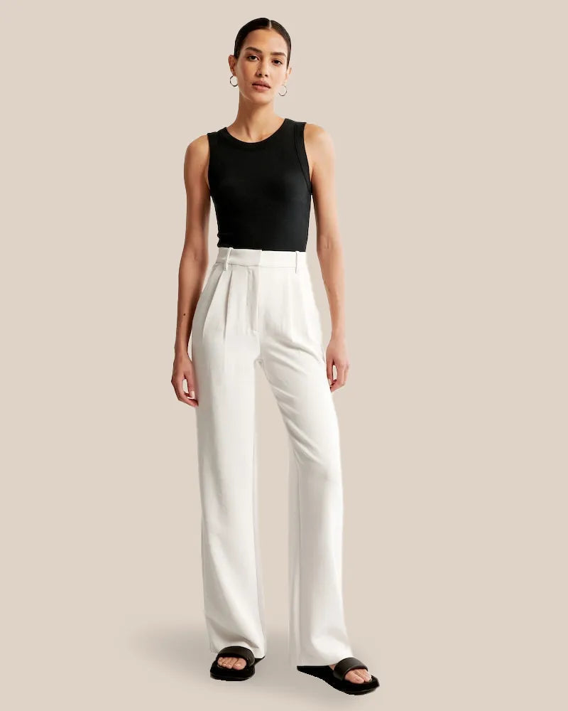 Women's Tailored Wide Leg Trousers – High Waist Dress Pants