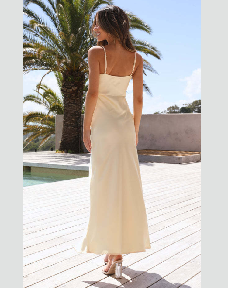 Women's Strappy Maxi Dress – Side Slit Fitted Evening Gown
