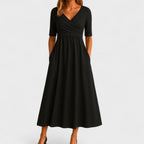 Celestine | Pleated V-Neck Midi Dress