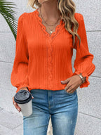 Women's Lace Detail Blouse – Crew Neck Long Sleeve Blouse