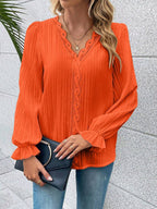 Women's Lace Detail Blouse – Crew Neck Long Sleeve Blouse