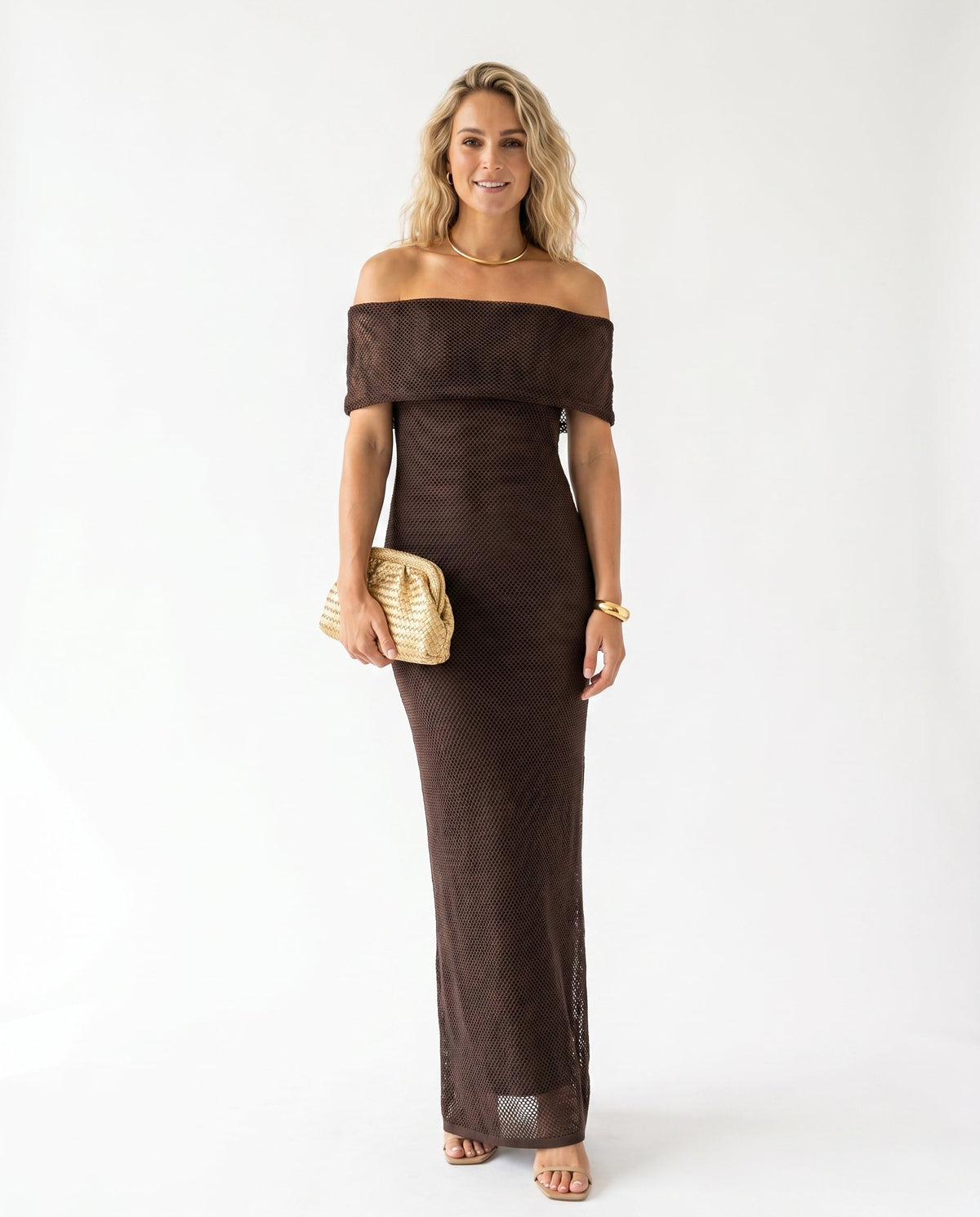 Women's Shimmer Draped Maxi Dress – Flowy Formal Evening Dress