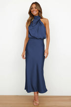 Women's Halter Neck Midi Dress – Relaxed Flowy Occasion Dress