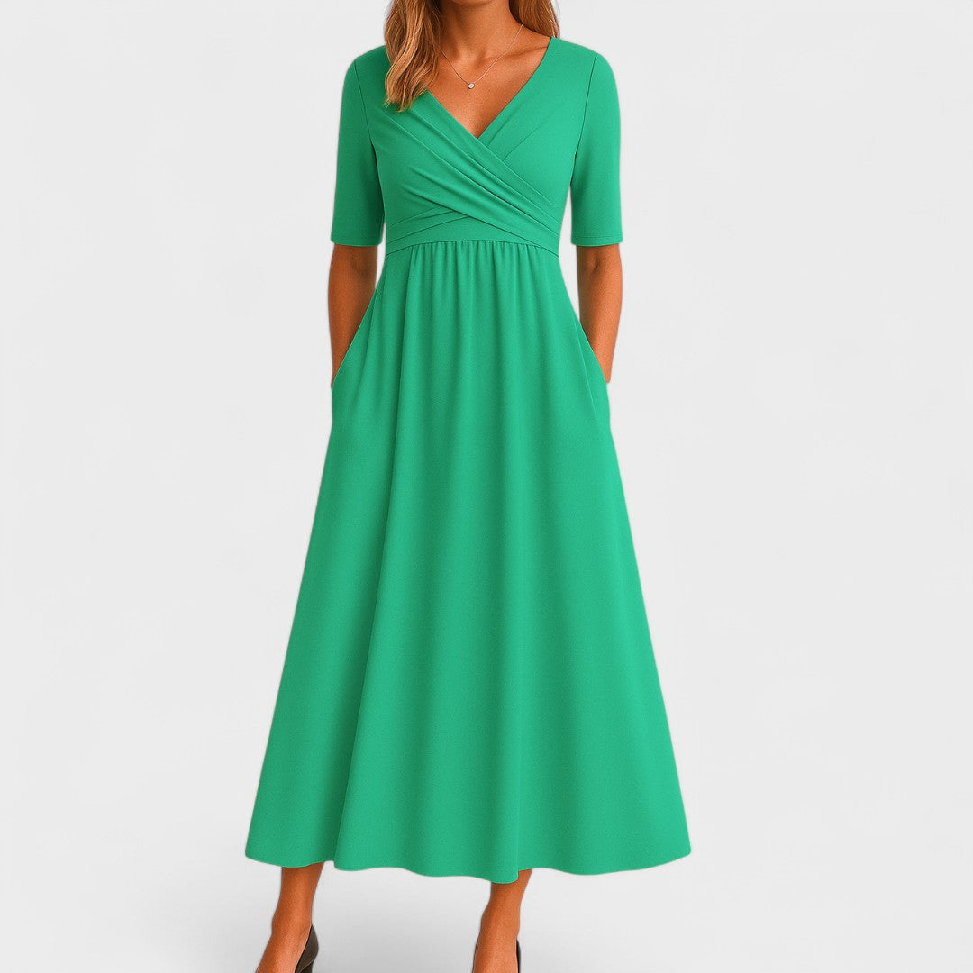 Celestine | Pleated V-Neck Midi Dress