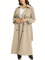 Women's Belted Long Trench Coat – Wide Lapel Classic Overcoat