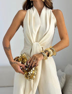 Women's Halter Neck Formal Jumpsuit – Flowy Evening Party Jumpsuit