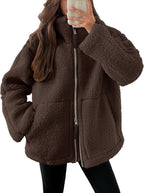 Women's Oversized Fleece Jacket – Zip-Up Long Sleeve Winter Jacket
