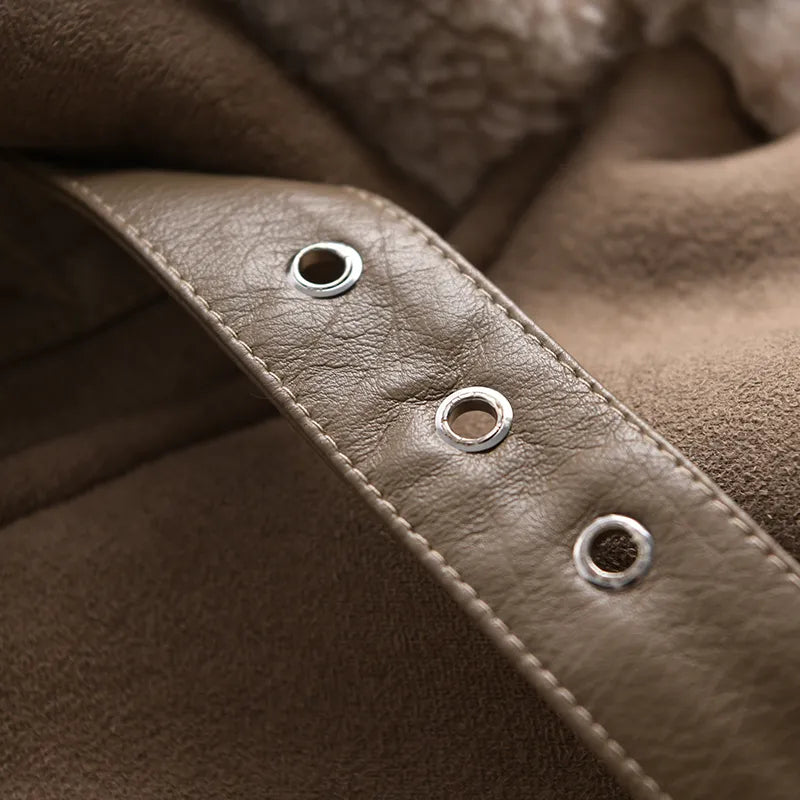 Women's Faux Shearling Jacket – Cropped Winter Aviator Jacket