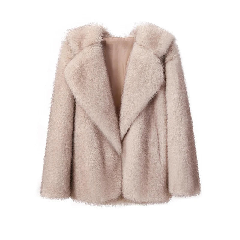 Women's Oversized Faux Fur Coat – Fluffy Winter Statement Jacket