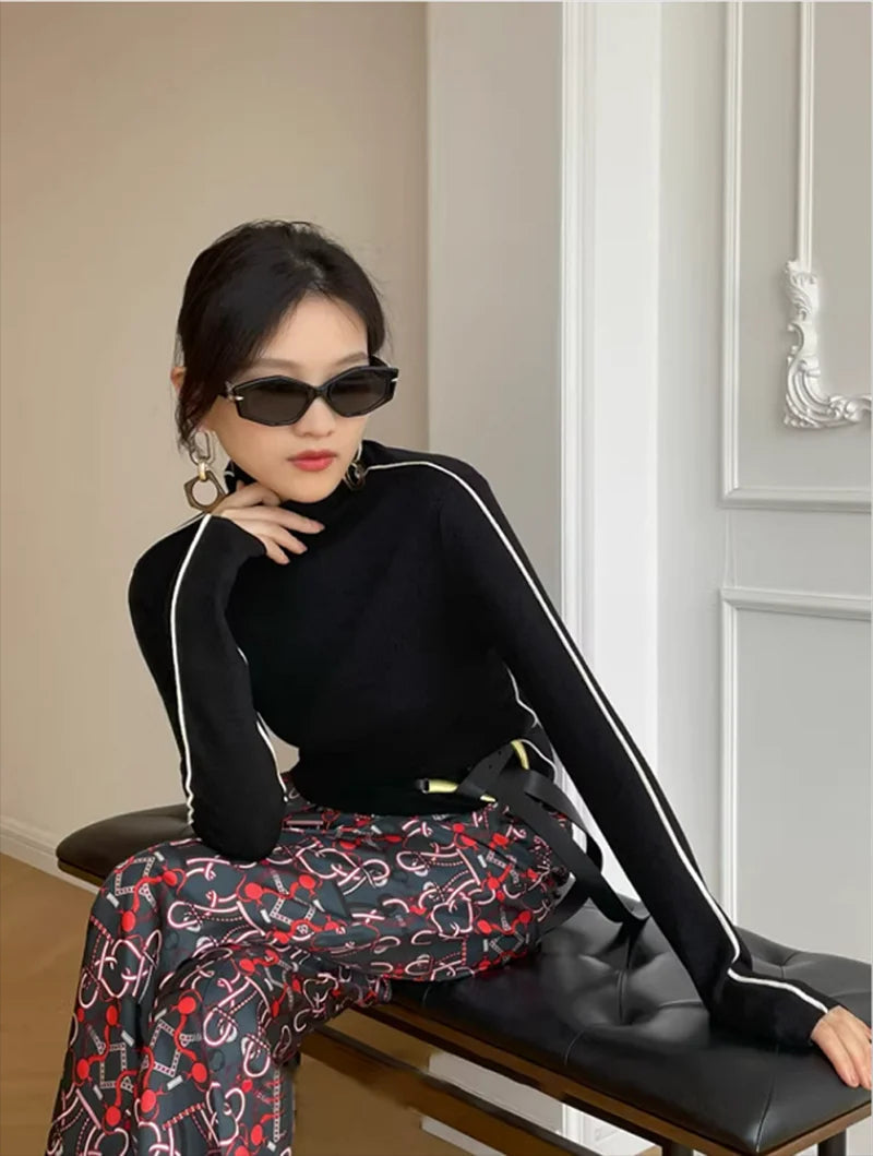 Women's Roll Neck Sweater – Fitted Long Sleeve Knit Sweater