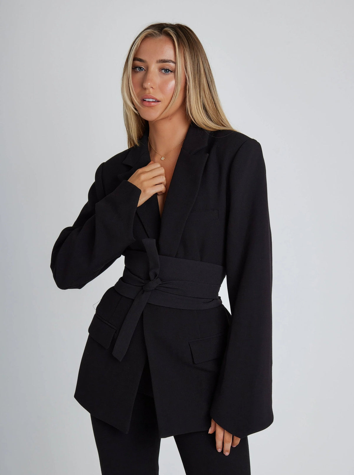 Women's Belted Blazer – Tailored Longline Wrap Jacket