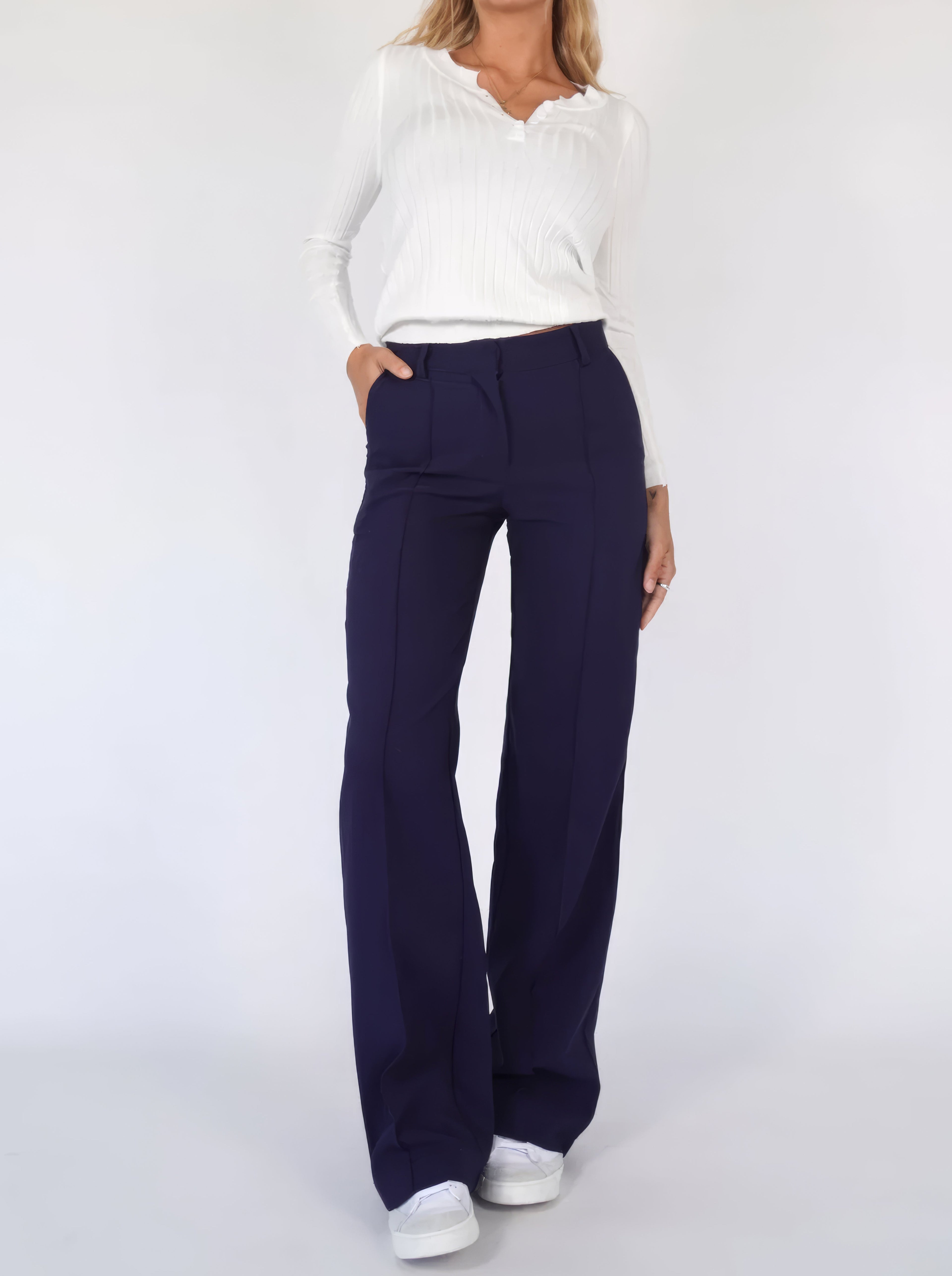 Women's Classic High Waist Trousers – Tailored Straight Leg Dress Pants