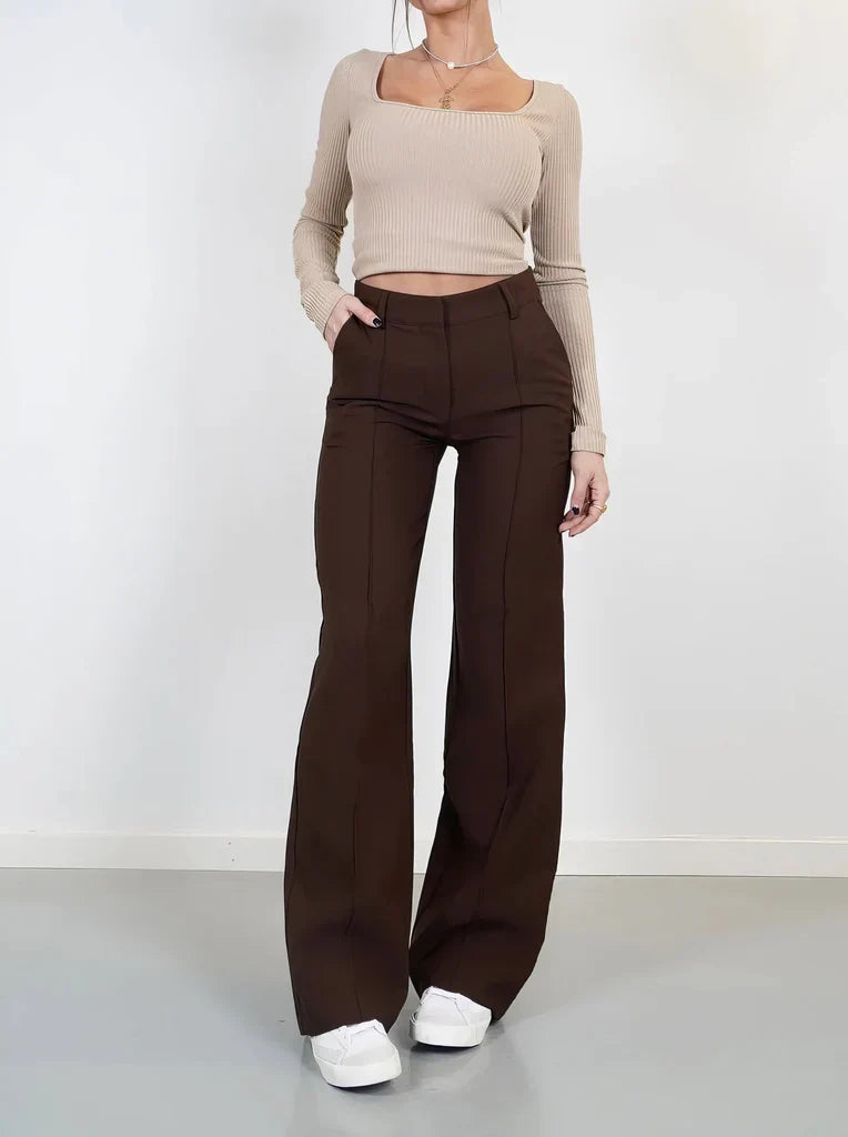 Women's Tailored Wide Leg Trousers – High Waist Slim Fit Dress Pants