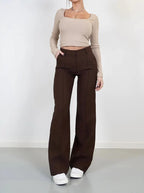 Women's Tailored Wide Leg Trousers – High Waist Slim Fit Dress Pants