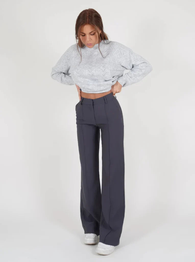 Women's Tailored Wide Leg Trousers – High Waist Slim Fit Dress Pants