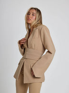 Women's Belted Blazer – Tailored Longline Wrap Jacket