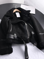 Women's Faux Shearling Jacket – Cropped Winter Aviator Jacket