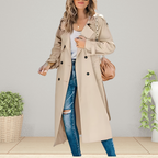 Women's Double-Breasted Trench Coat – Mid-Length Transitional Coat
