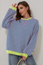 Women's Striped Sweatshirt – Crew Neck Long Sleeve Pullover